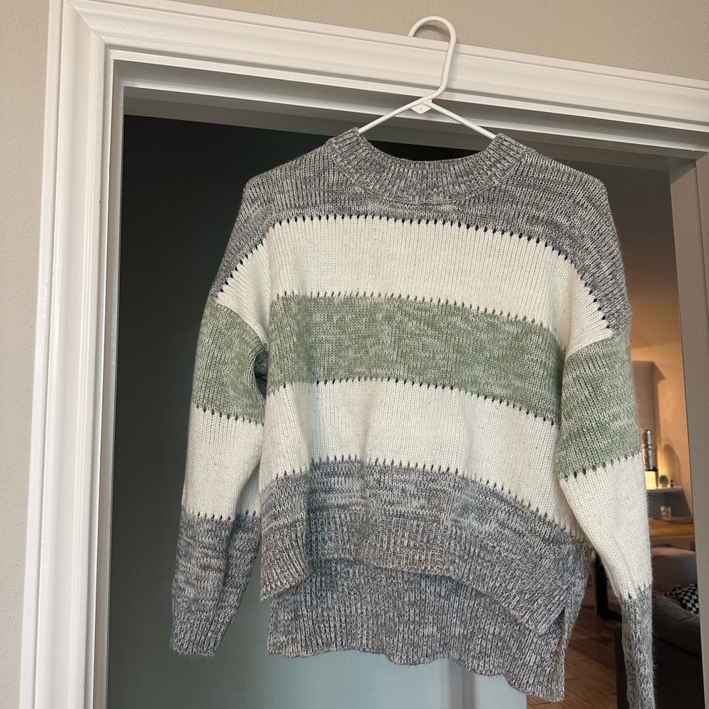 Soho Apparel Gray and Green Striped Sweater